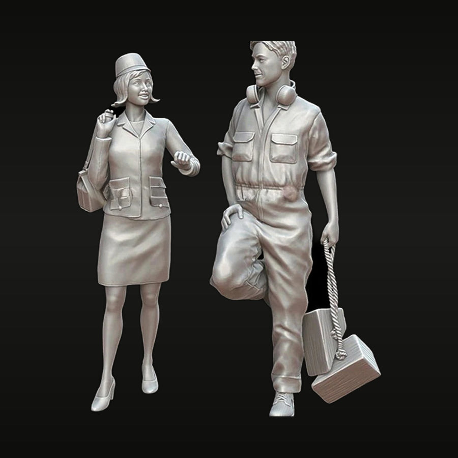 1960s Aviation Crew: Stewardess & Pilot 1/35 Resin Figure Set - unpainted resin model kit