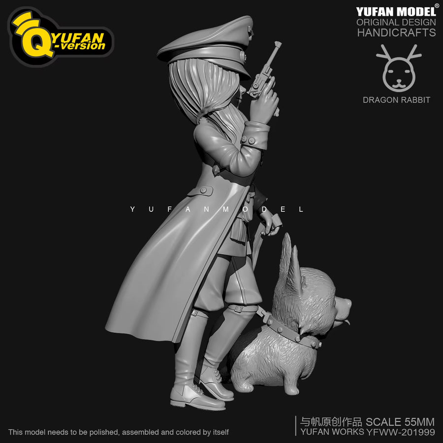 Stylized Female Officer with Cartoon Dog 55mm Resin Figure Kit - resin model view 3