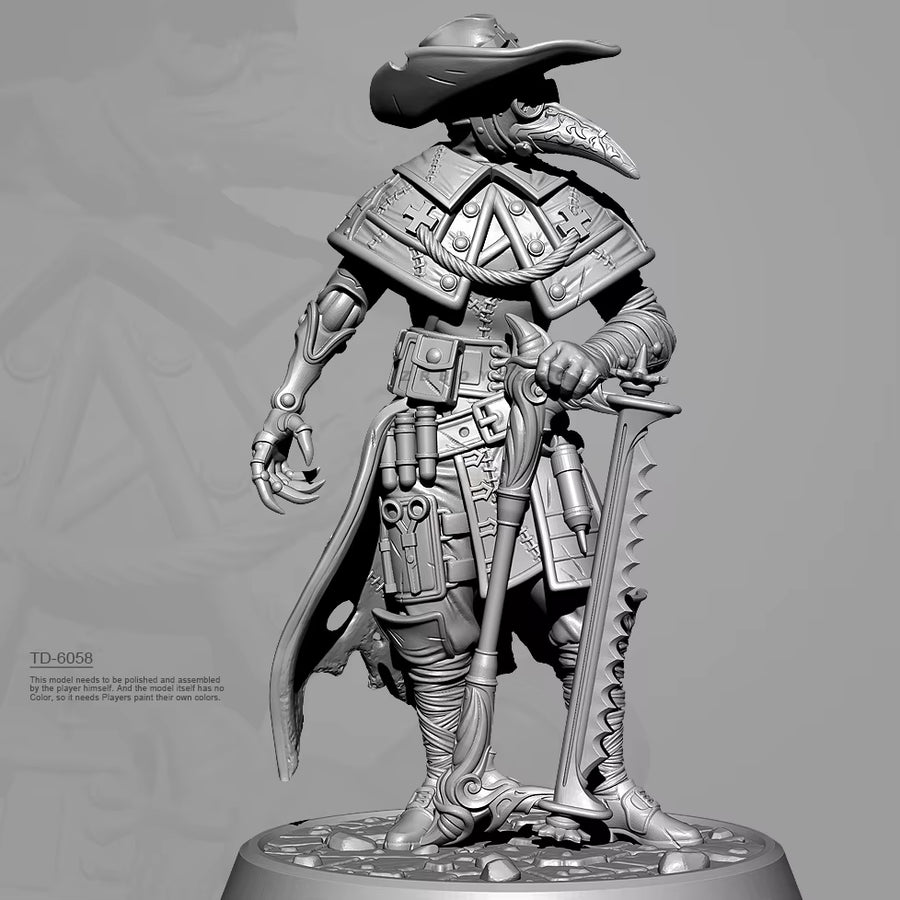 Steampunk Fantasy Kenku/Birdfolk Warrior with Wide-Brim Hat and Rifle 38mm Resin Figure Kit - resin model view 2