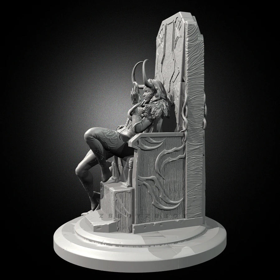 Fantasy Female Warrior Seated on Throne 50mm Resin Figure Kit - resin model view 4