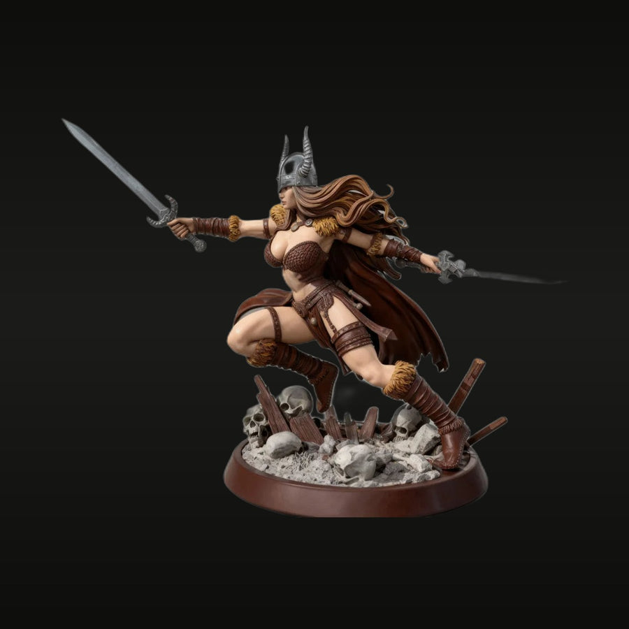 Fantasy Female Pinup Viking Warrior with Sword and Hammer 55mm Resin Figure Kit - unpainted resin model kit