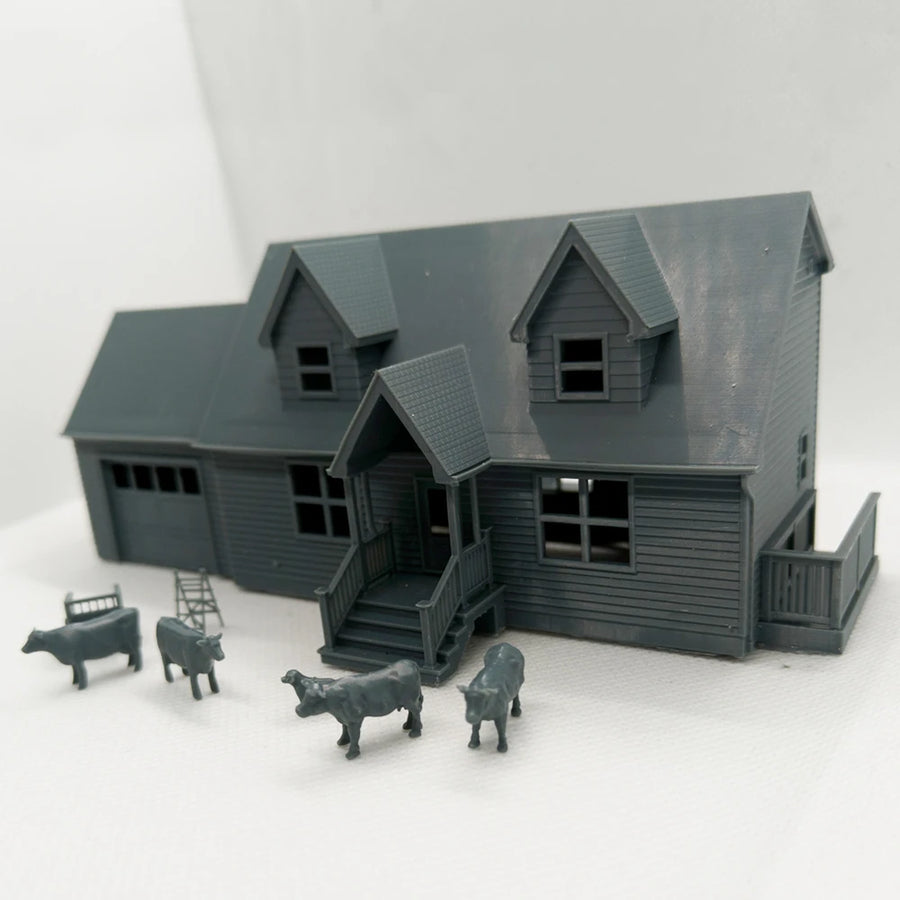 Country Homestead House with Farm Animals 1/87 HO Scale Resin Terrain Kit - resin model view 2