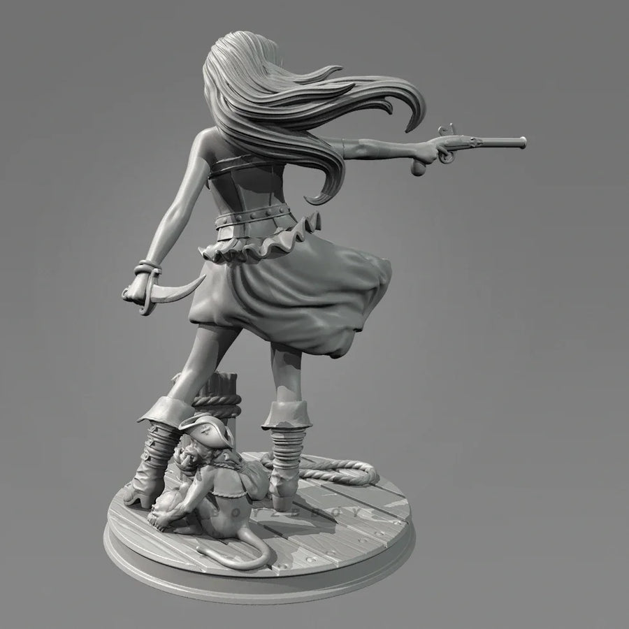 Female Pirate Pinup with Flintlock Pistol 75mm Resin Figure Kit - resin model view 3