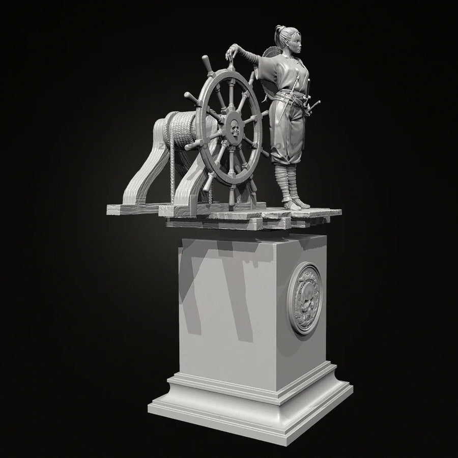 Fantasy Female Pirate Captain with Ship's Wheel 38mm Resin Figure Kit - resin model view 3