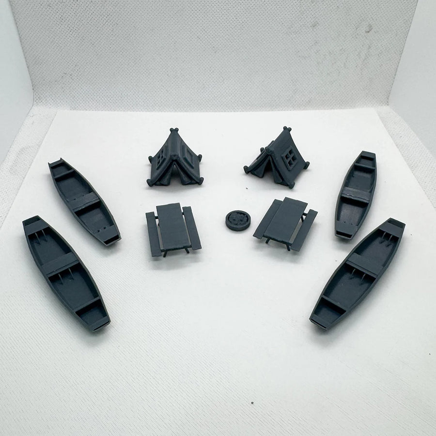 Medieval Rowboats and Tents Terrain Accessory Resin Kit - resin model view 2