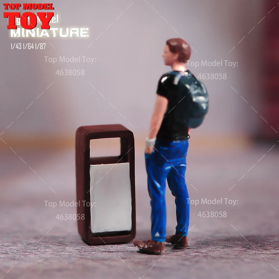 Painted Miniatures 1/64 1/43 1/87 Simple Trash Can Backpack Boy Male Scene Props Figures Model Miniature Car Accessory Toy