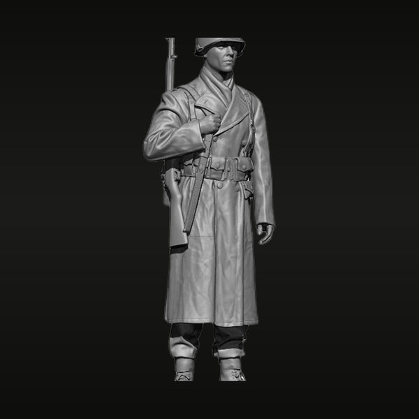 WWII US Army Rifleman in Greatcoat with M1 Garand 1/16 Resin Figure