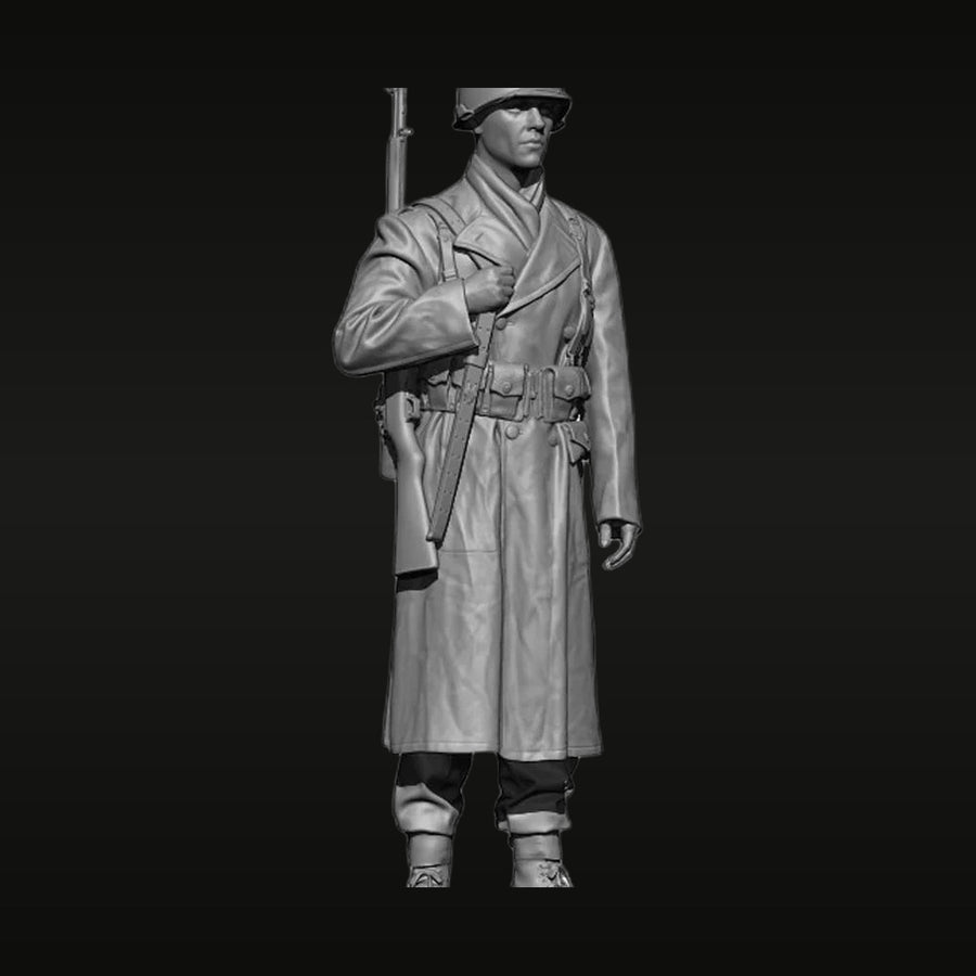 WWII US Army Rifleman in Greatcoat with M1 Garand 1/16 Resin Figure - unpainted resin model kit