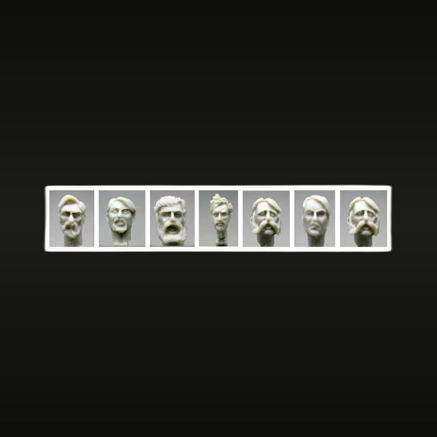Male Heads with Facial Hair 7-Pack 1/35 Scale Resin Bust Set - unpainted resin model kit