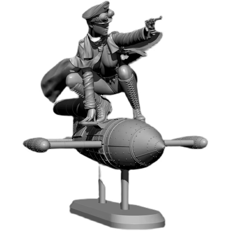 Steampunk Female Aviator Action Girl on Rocket 1/35 Resin Figure Kit - resin model view 5