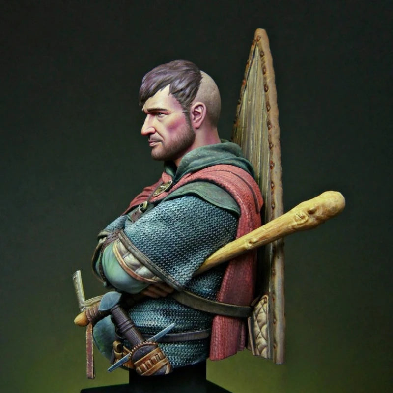 Medieval European Knight 1/12 Resin Bust Kit with Helmet and Kite Shield - resin model view 4