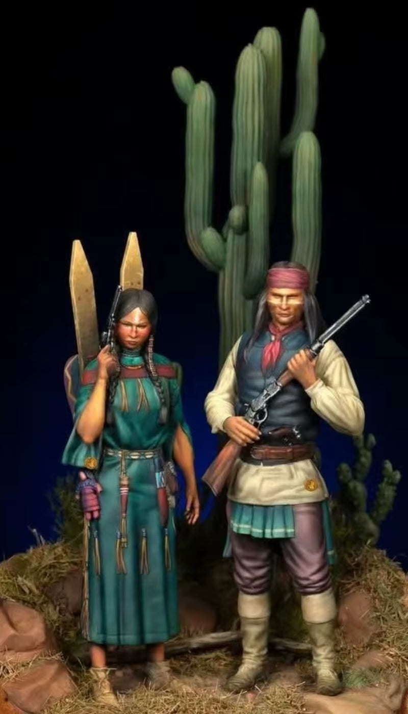Native American Female Warrior with Braids 1/32 Resin Figure Kit with Accessories - resin model view 2