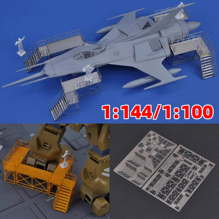 1/144 1/100 PE Scale Model Kit Maintenance Ladders Climbing Ladder Maintenance Platform Sand Table Diorama Models for Robot Mech