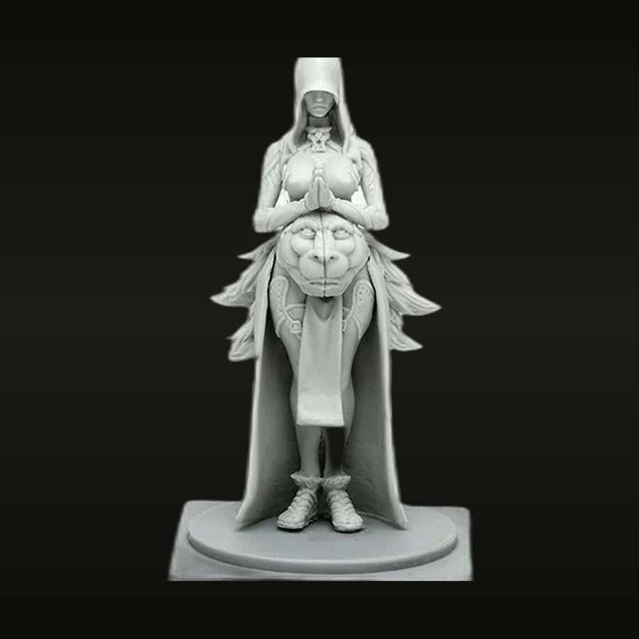 Ancient Fantasy Female Priestess with Lion Armor and Hooded Cowl Resin Figure Kit - unpainted resin model kit
