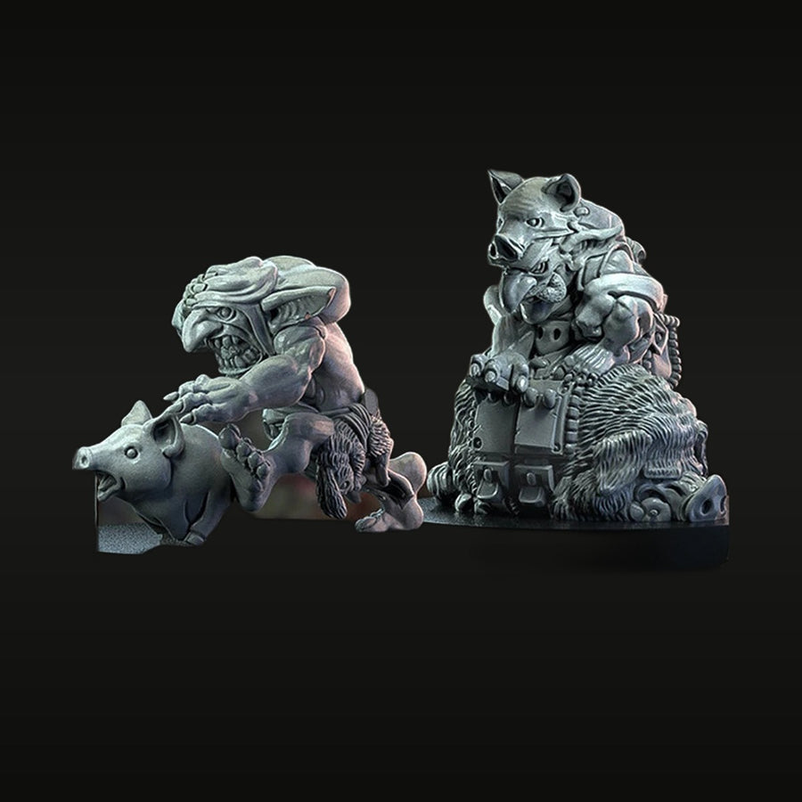 Fantasy Orc Goblin & Boar Warriors 75mm Resin Bust Set - unpainted resin model kit