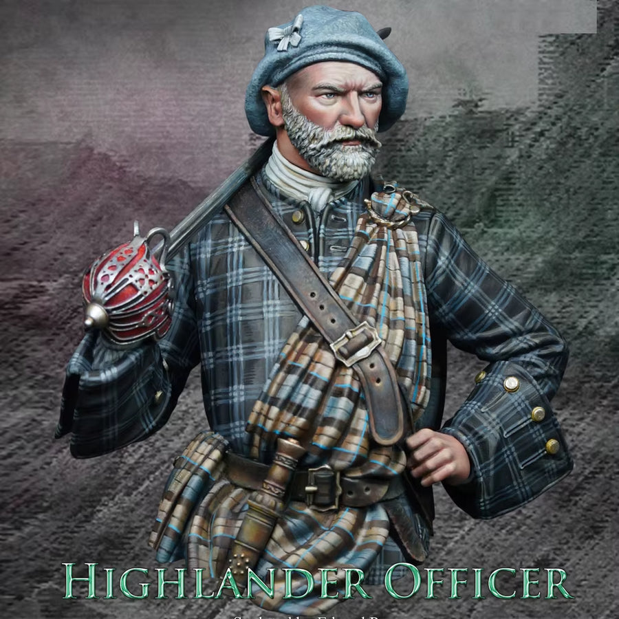18th Century Scottish Highland Officer with Bagpipes 1/10 Resin Bust Kit - resin model view 2