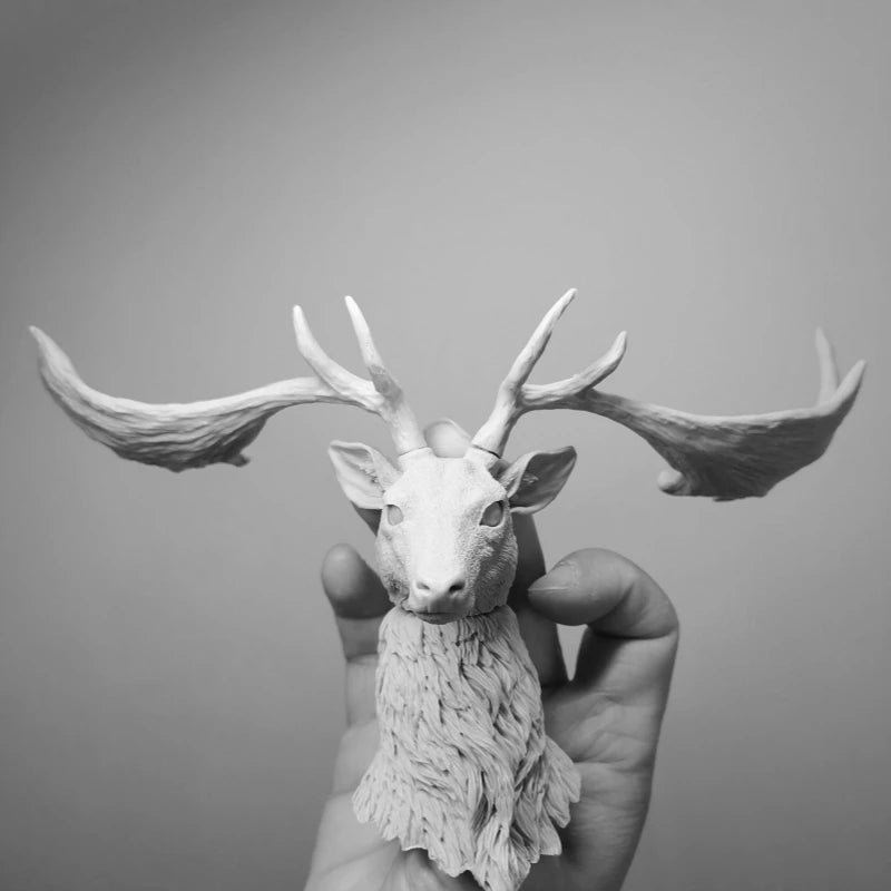 Fantasy Stylized Deer Head Bust with Antlers and Ear Pieces 1/6 Resin Kit - resin model view 2