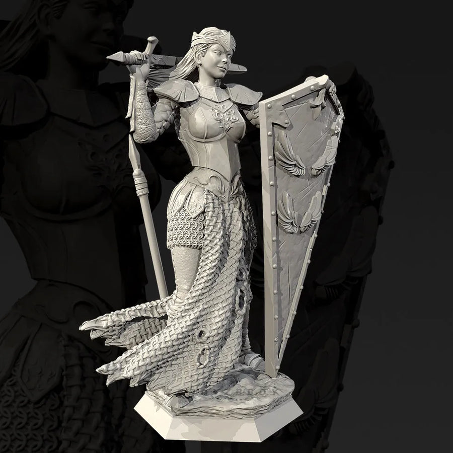 Fantasy Female Mermaid Warrior with Broadsword Winged Shield 28mm Resin Figure Kit - resin model view 2