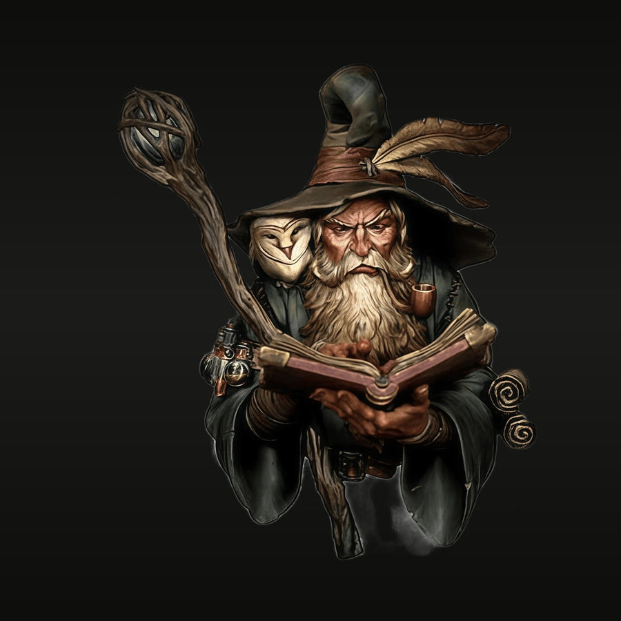 Fantasy Bearded Wizard Bust with Staff & Tome 1/10 Resin Kit - unpainted resin model kit