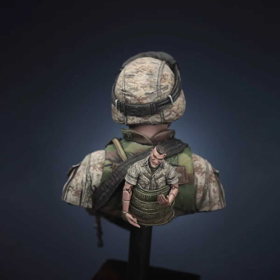 Modern US Soldier Desert DCU Digital Camouflage 1/10 Resin Bust - resin model view 2
