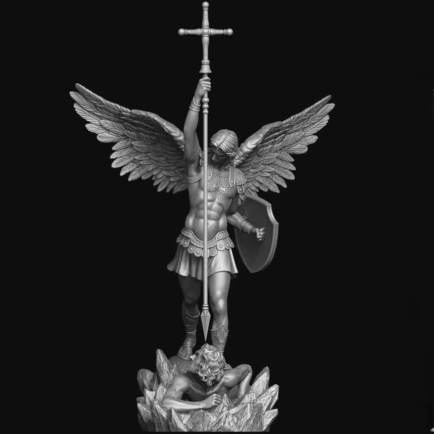 Saint Michael Archangel Defeating Dragon 75mm Resin Figure Kit - resin model view 2
