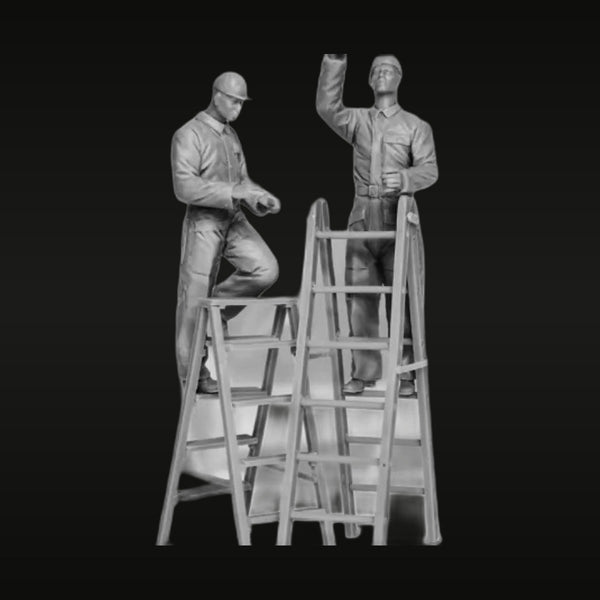 WWII USAAF Aircraft Mechanics with Aluminum Step Ladders 1/32 Resin Diorama Kit