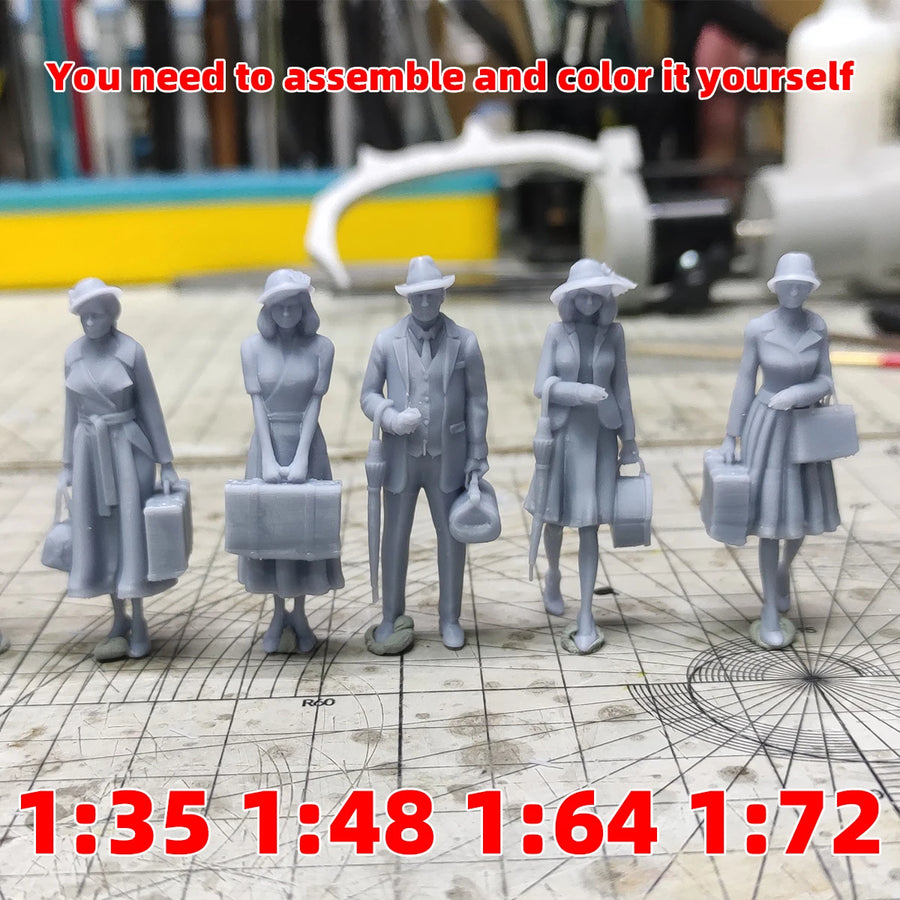 Airport Wharf Train Railway Station Platform Car Station Passenger Luggage Assembly Scale Model Kit 7 Pcs 1/72 1/64 1/35 1/48