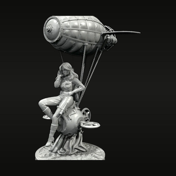 Steampunk Pinup Female with Airship 38mm Resin Diorama Kit