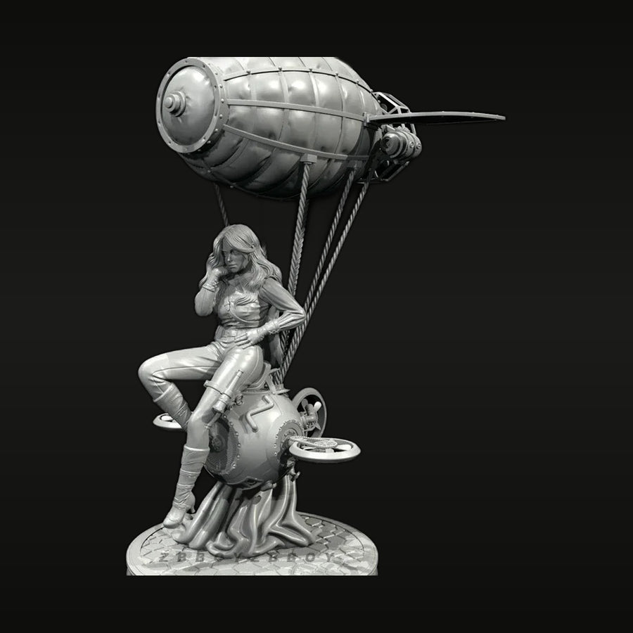 Steampunk Pinup Female with Airship 38mm Resin Diorama Kit - unpainted resin model kit