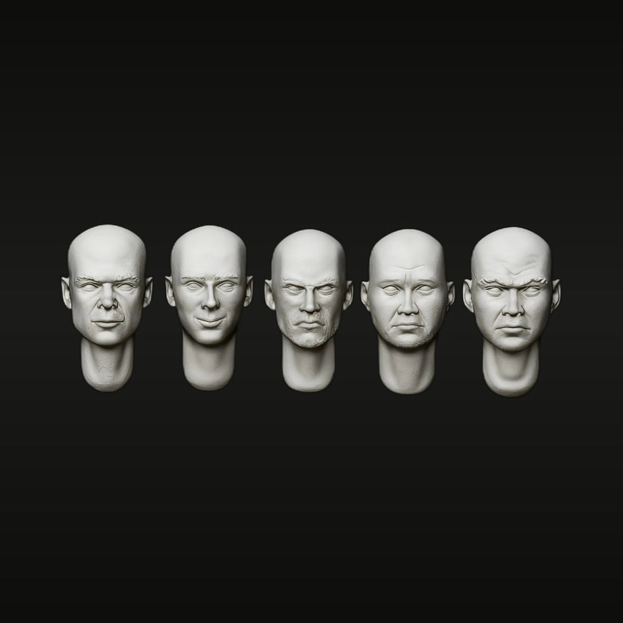 1/72 Scale Bald Male Head Variants Resin Miniature Bust Kit - unpainted resin model kit