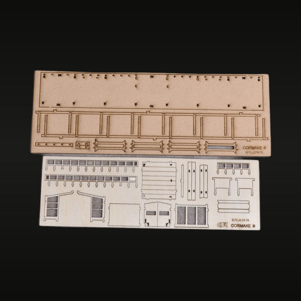 Rural European Farm Building with Platform 1/87 Laser-Cut Wood Diorama Kit