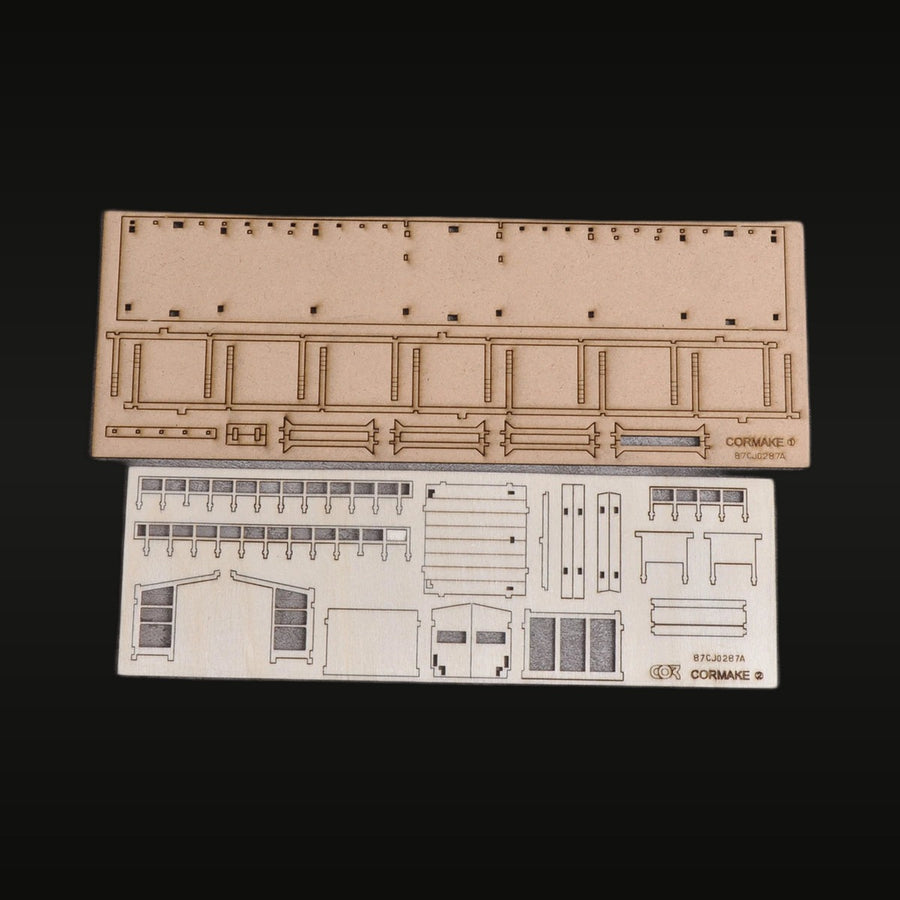 Rural European Farm Building with Platform 1/87 Laser-Cut Wood Diorama Kit - unpainted resin model kit