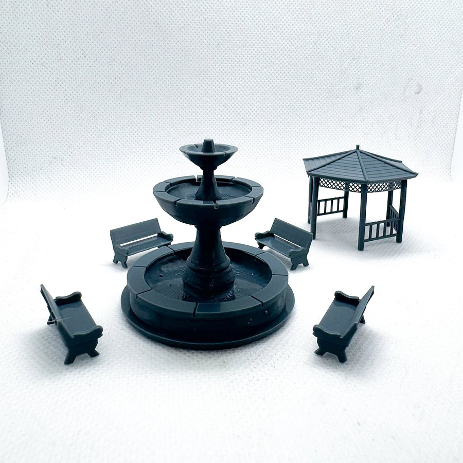 Town Park 3D Printgazebo Fountain Model Railroad Train Scenery LYTS060 1/87 Miniature Building Military Car