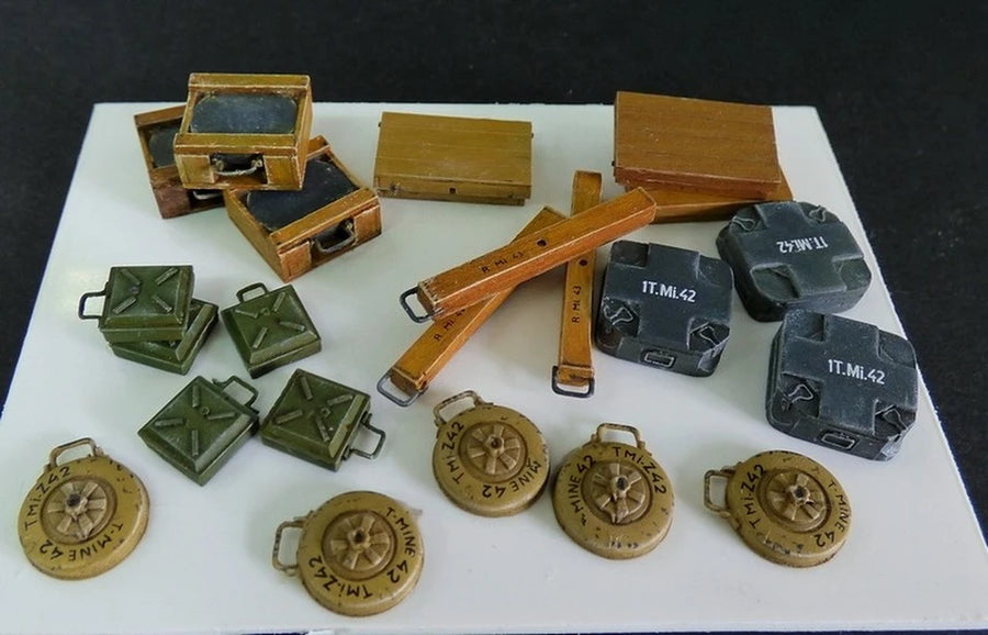 1/35 Scale Die-Cast Resin Model Assembled Kit WWII Antitank Mines Scene Model Unassembled and Unpainted