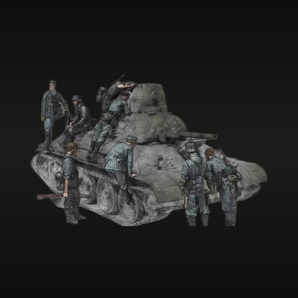 WWII German Soldiers with Captured Soviet T-34 Tank Diorama Set 1/35 Resin Kit
