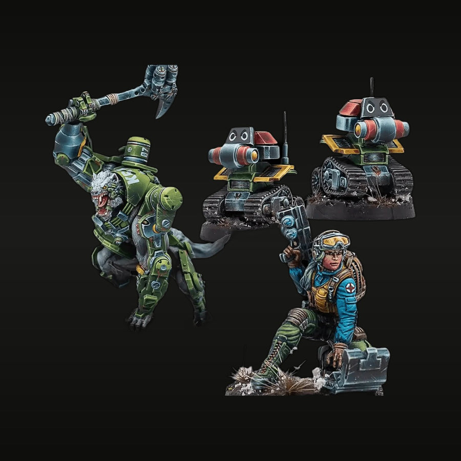 Sci-Fi Combat Squad with Tracked Drones 28mm Resin Figure Set Kit - unpainted resin model kit