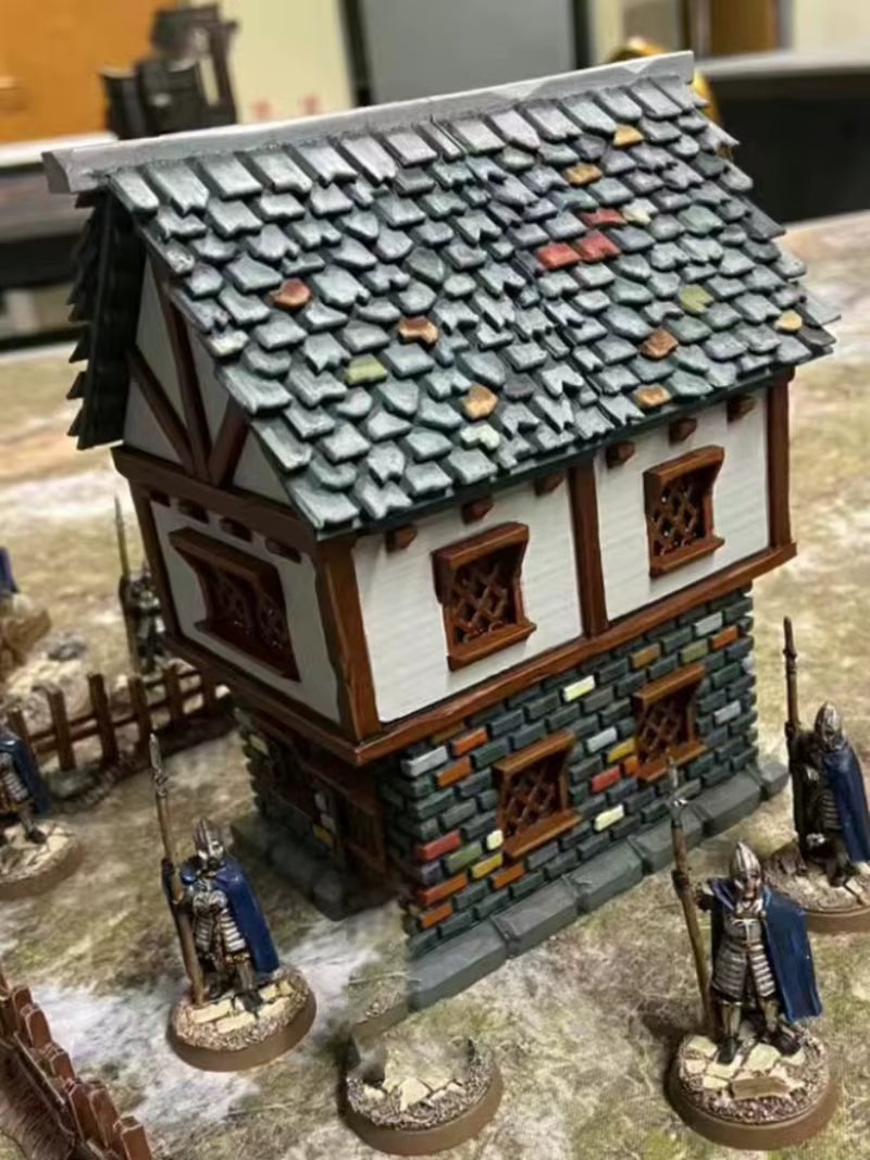 Medieval Stone Cottage with Chimney - 28mm Resin Diorama Model - resin model view 4