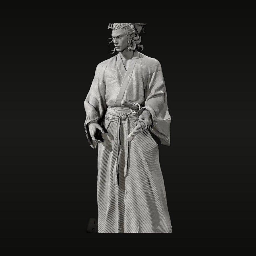 Samurai Warrior with Dual Katana 38mm Resin Bust Kit - unpainted resin model kit
