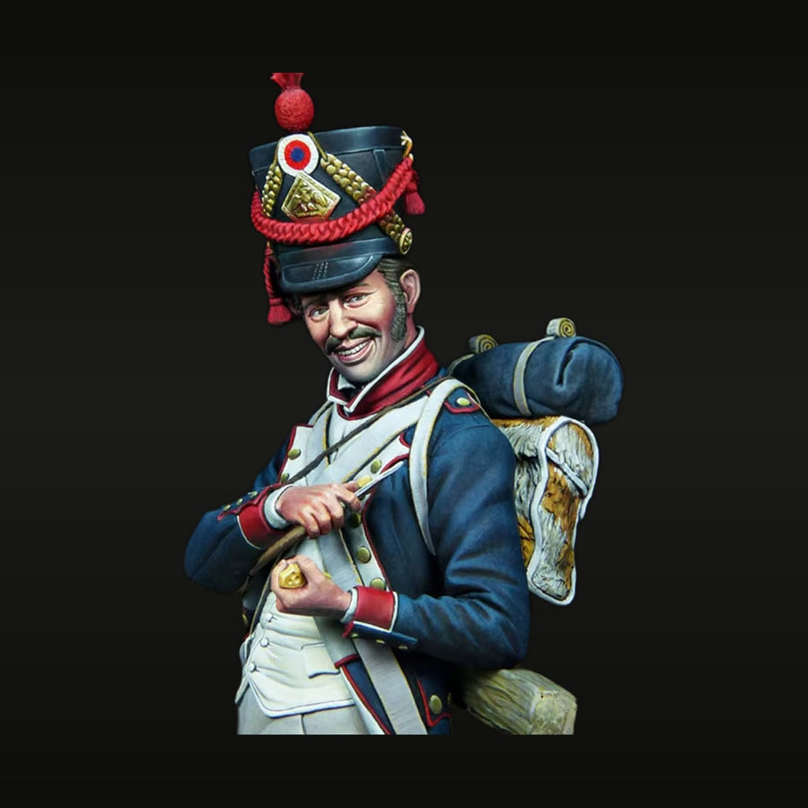 Napoleonic French Officer Shako with Musket 1/12 Resin Bust - unpainted resin model kit