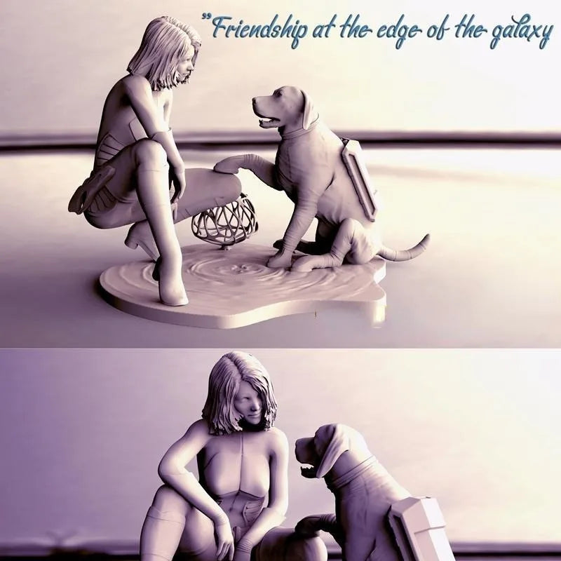 Friendship at the Edge of the Galaxy Woman and Dog 1/24 Resin Figure Model Kit Miniature Unassembled and Unpainted Diorama Toy