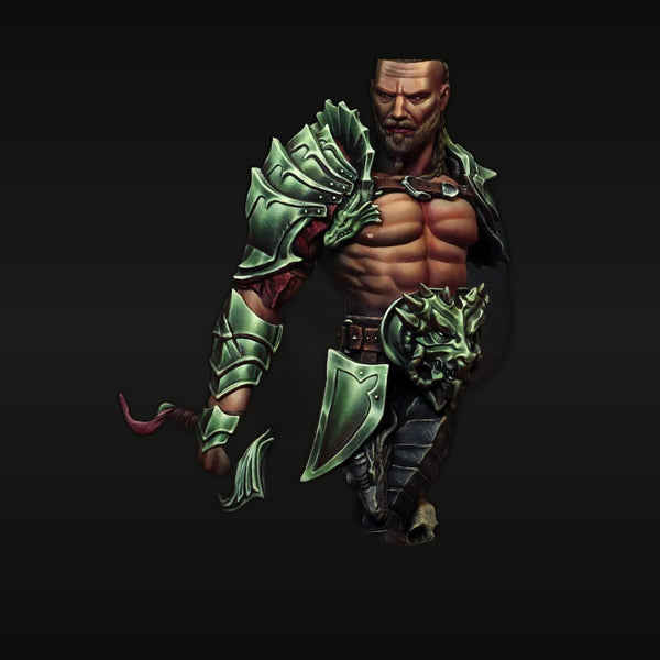 Fantasy Male Warrior Jorgun with Green Plate Armor 1/9 Resin Bust Kit