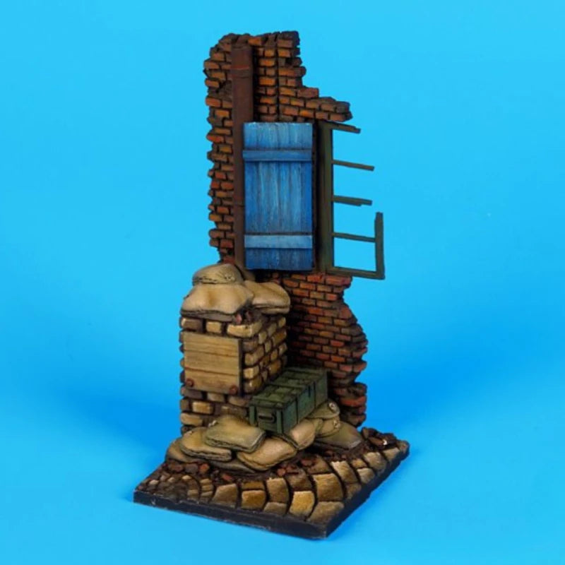 Ruined Brick Wall Corner with Cracked Base 1/35 Resin Diorama Kit - resin model view 2