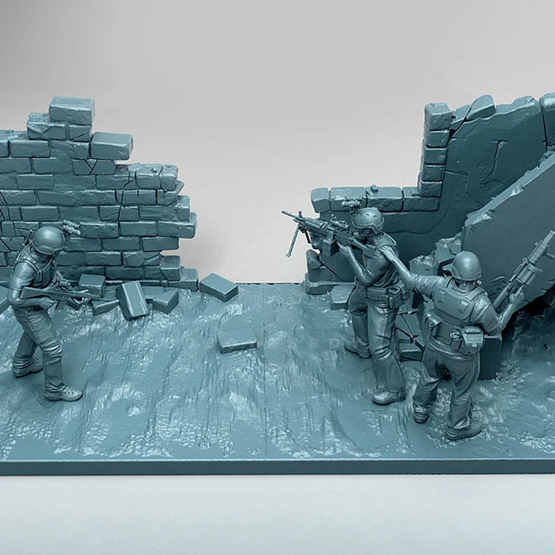 WWII American Infantry Combat Diorama 4 Figures Fortifications 1/35 Resin Kit - resin model view 2