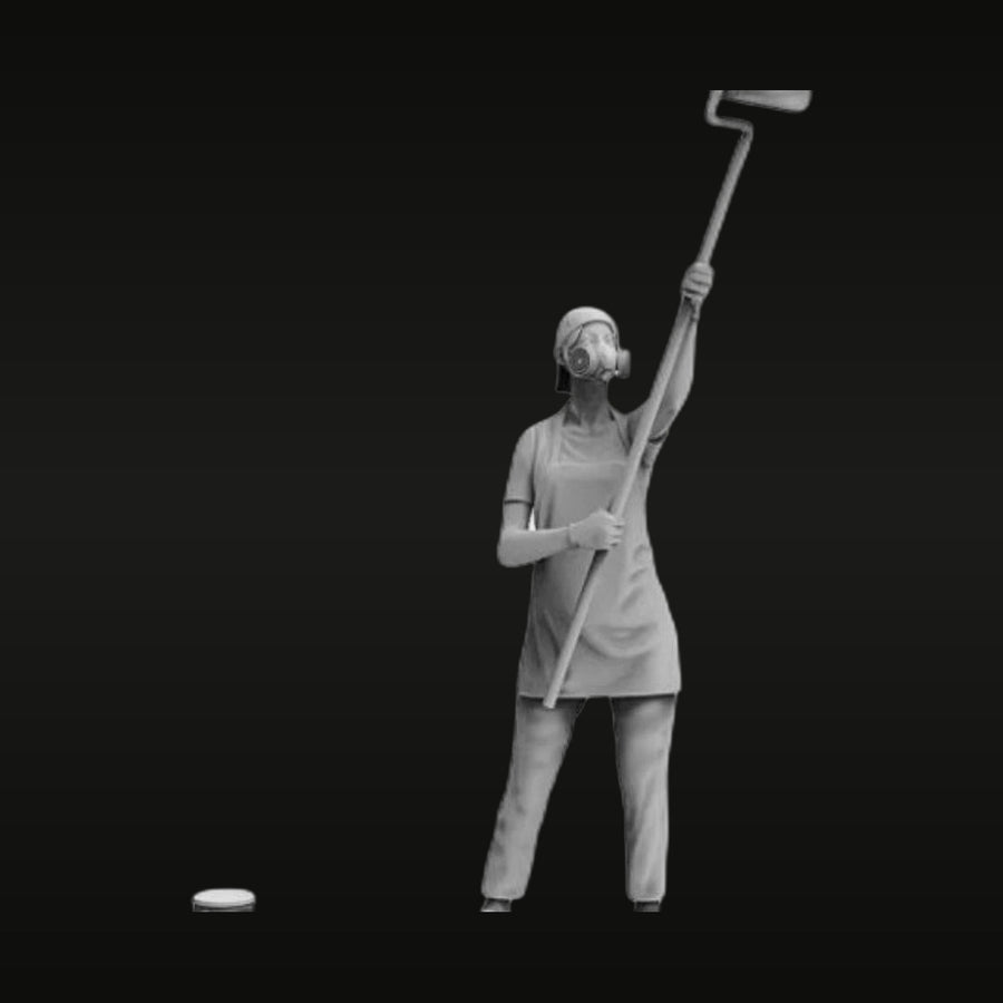 WWII Female Soldier with Paint Roller 1/35 Resin Figure Kit - unpainted resin model kit