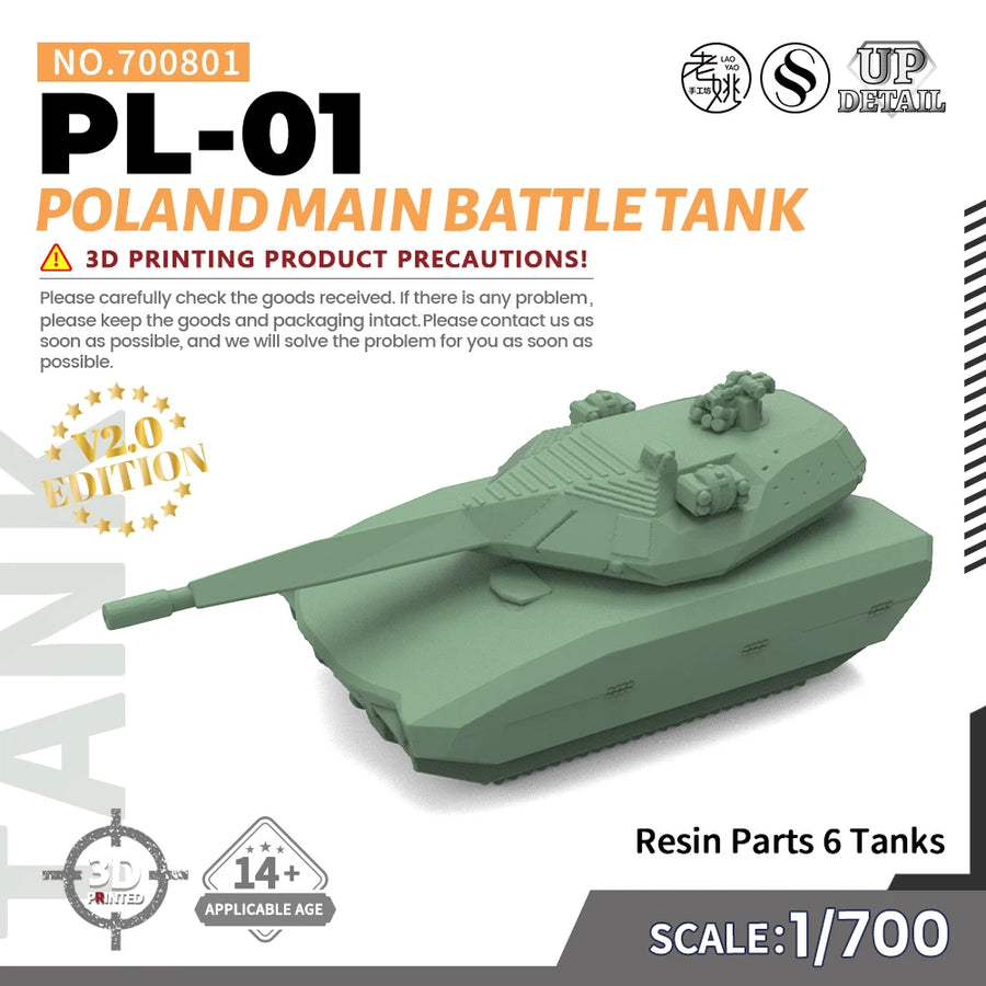 1/144 1/200 1/350 1/700 MRY-SFW SS801 Military Model Kit Poland PL-01 Main Battle Tank Miniature Static War Games