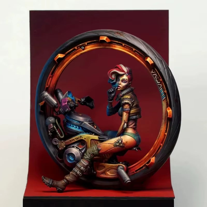 Cyberpunk Female Rider NEKO-G Monowheel Diorama 1/24 Resin Display Kit - resin model view 2