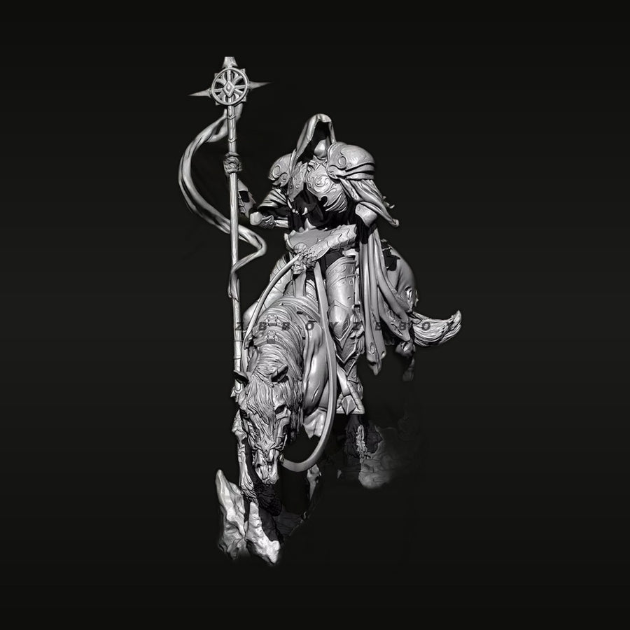 Noble Knight on Horseback with Halberd 60mm Resin Figure Kit - unpainted resin model kit