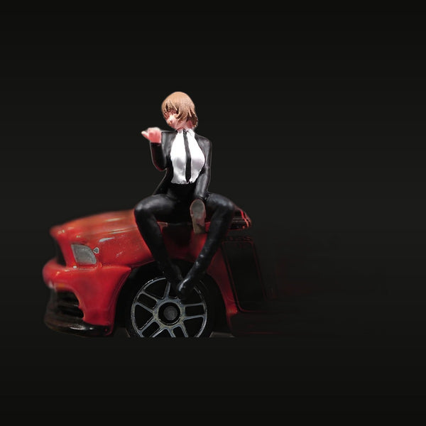 Anime Female Executive on Red Sports Car Diorama 1/24 Resin Figure Kit