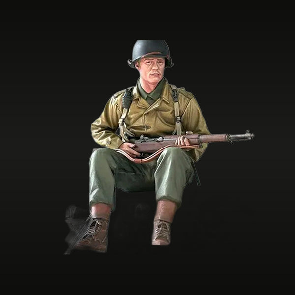 WWII US Army Soldier Seated with M1 Garand 1/16 Resin Figure