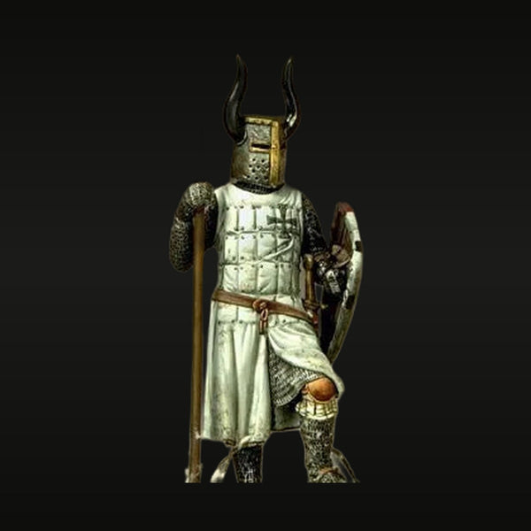 Medieval Teutonic Knight Standard Bearer with Horned Helm 54mm Resin Figure Kit